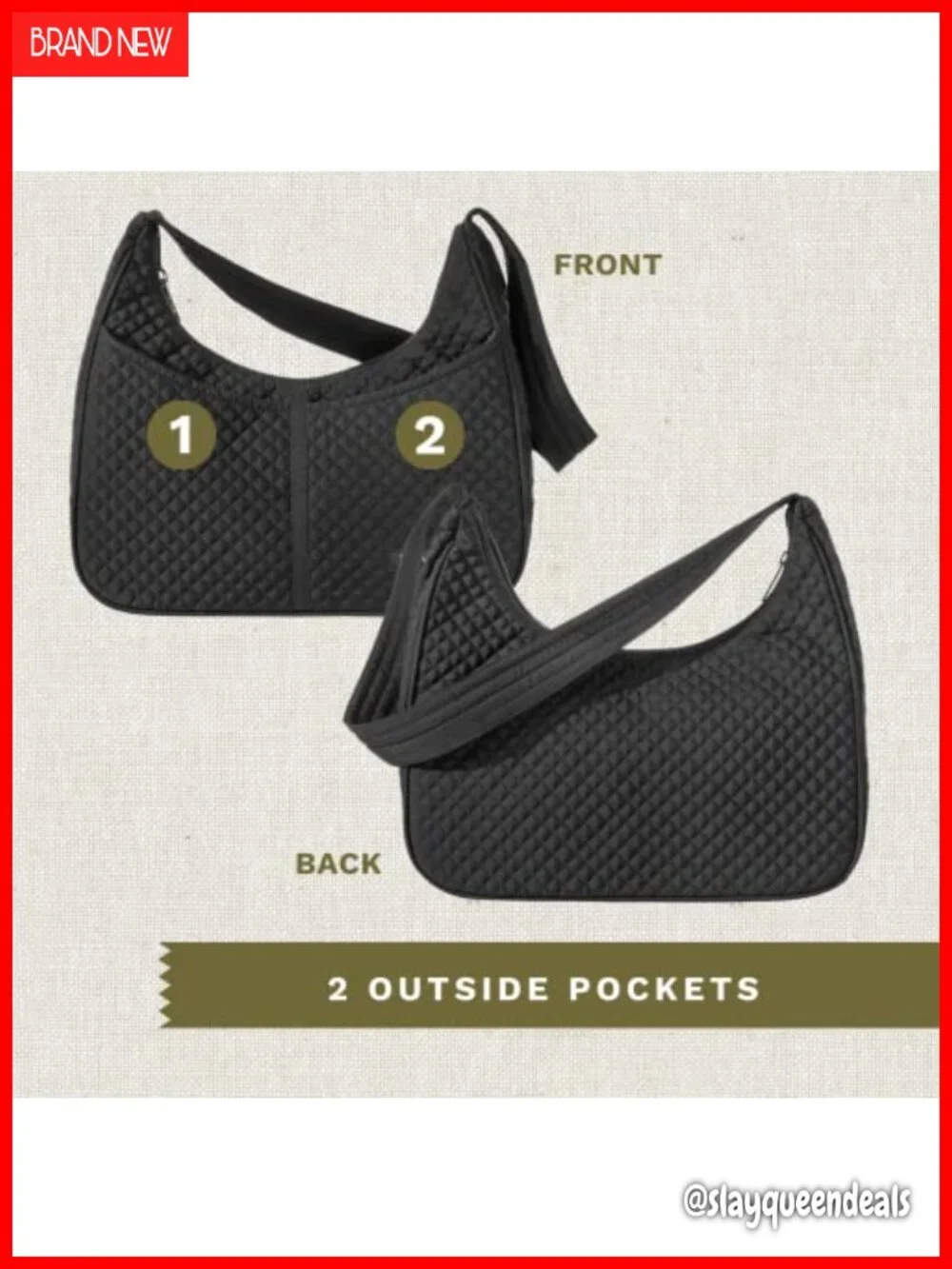 Quilted Hobo Shoulder Bag with Multiple Pockets, Lightweight
